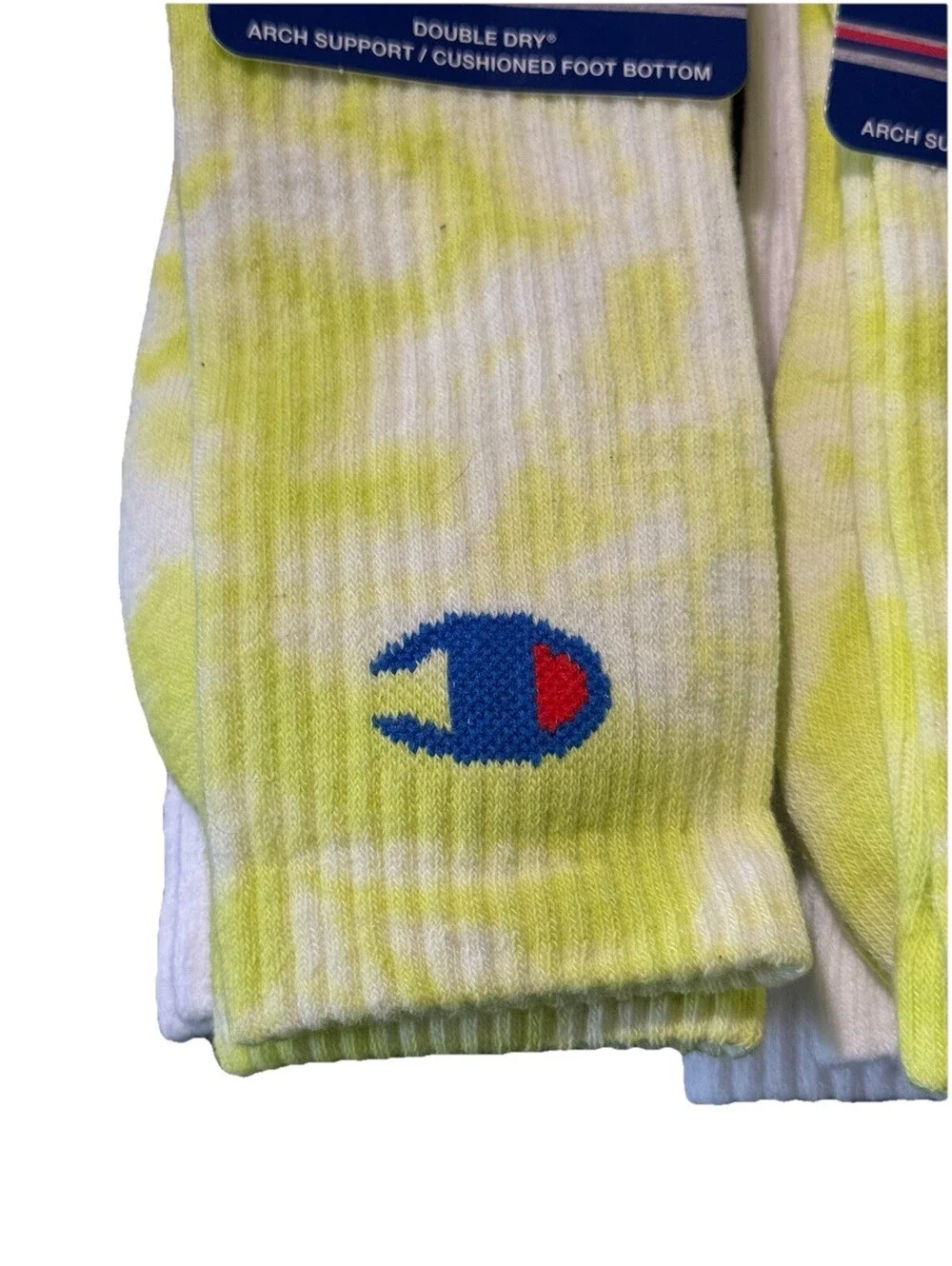 Champion Men's Crew Socks 3 Pairs Size 6-12 Yellow Tie-Dye
